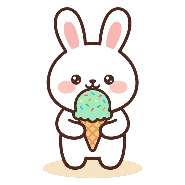 Sprinkle the bunny, the RSFC character (The Simple Pleasure Seeker), with an ice cream cone with sprinkles